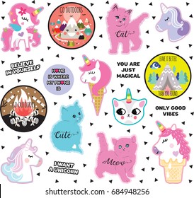 pin patch set unicorn cat ice cream