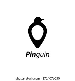 Pin + penguin. Logo icon vector illustration.
