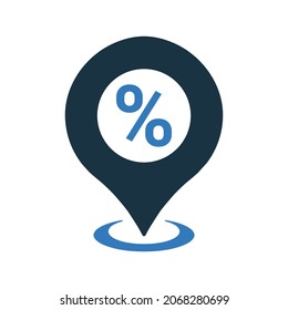 Pin, porcentaje, icono de ubicación. Diseño vectorial simple editable aislado en un fondo blanco.