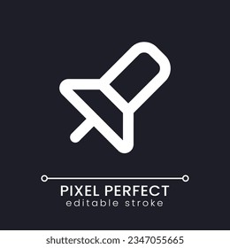 Pin Pixel perfekt weiß lineares Icon für dunkles Thema. Messenger. Video-Informationen anhängen. Piktogramm der Vektorlinie. Identifiziertes Benutzeroberflächen-Symbol für den Nachtmodus. Bearbeitbarer Strich. Poppins Schriftart verwendet