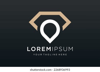 Pin place diamond location logos design vector illustration with line art style