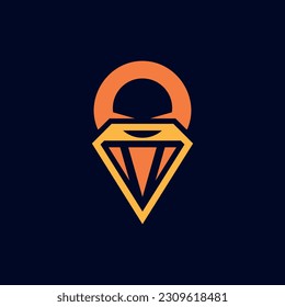 Pin place diamond location logos design vector illustration, Diamond pin jewelery logo, modern company business