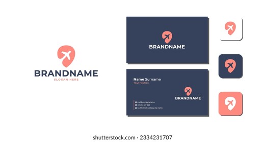 Pin Plane Logo Bundle With Business Card And Icon vector