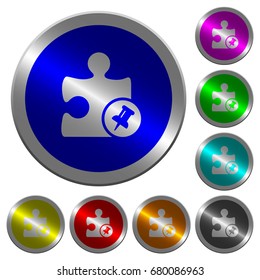 Pin plugin icons on round luminous coin-like color steel buttons