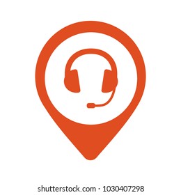 Pin Podcast Place Icon Vector. Headset Headphones Location Button Illustration. Support Service Logo Symbol.