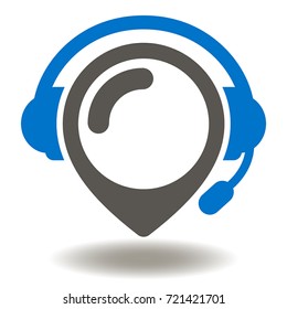 Pin Podcast Place Icon Vector. Headset Headphones Location Button Illustration. Support Service Logo Symbol.