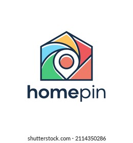 Pin point home real estate icon line outline logo design Premium