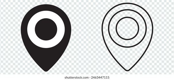 Pin-Punkt-Symbol. Schwarzes Kartenstandortsymbol auf weißem Hintergrund. Vektorillustration. EPS 10