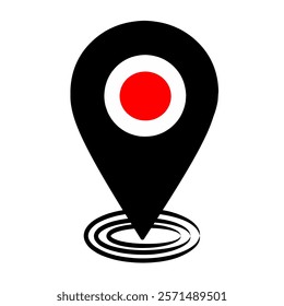 Pin point icon. black and red map location pointer flat style isolated on white background. vector illustration