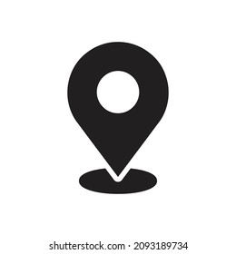 Icono de punto de anclaje. Mapa símbolo de búsqueda en negro, aislado en un fondo blanco. Simple ilustración vectorial de estilo plano del signo del pasador de navegación, dirección, lugar, brújula, contacto, concepto de búsqueda, web.