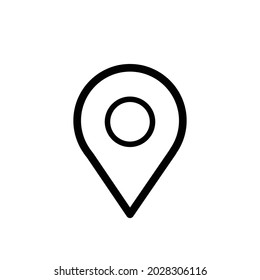 Pin-Punkt-Zeilensymbol. Ortszeichen, Navigationskarten, GPS, Richtungen, Orte, Kompass, Kontakte, Suchkonzept. Flacher Stil für Grafikdesign, Logo, Web, UI, mobile App.
