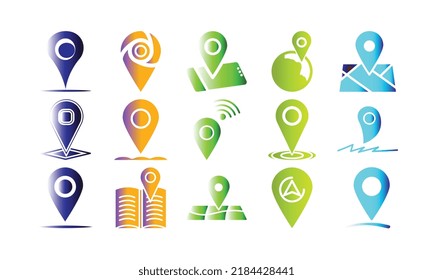 Pin Point Logo set can be used for company, icon, and others. Location color icon set for  web design.
