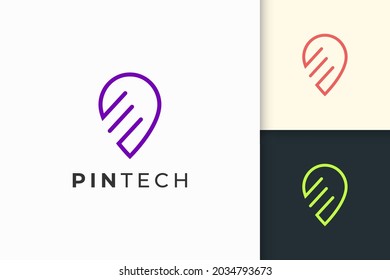 Logotipo de pinza o punto en línea simple y en forma moderna para la empresa de tecnología