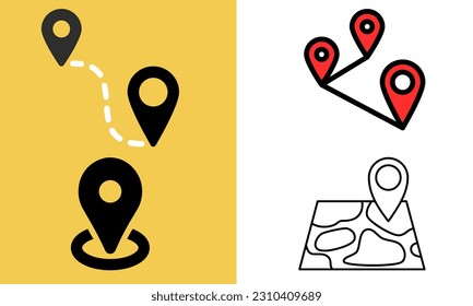 Ilustración vectorial de diseño de icono de conjunto de puntos de pines. Conjunto de puntos de anclaje de ubicación de mapa
