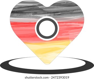  pin point in the shape of a heart with flag of Germany on the background, location pin icon. vector illustration