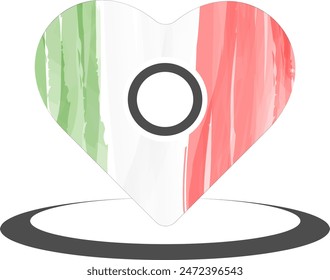 pin point in the shape of a heart with flag of Italy on the background, location pin icon. vector illustration