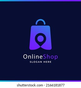 Pin Point Shop with Gradient E-commerce Online Shop Logo Template Vector Illustration