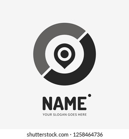 Pin point sign and abstract form. Vector logo design. Business concept icon.