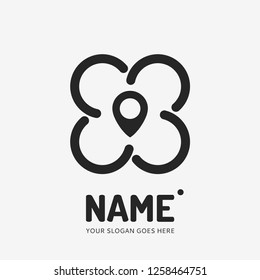 Pin point sign and abstract form. Vector logo design. Business concept icon.