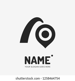 Pin point sign and abstract form. Vector logo design. Business concept icon.