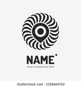 Pin point sign and abstract form. Vector logo design. Business concept icon.