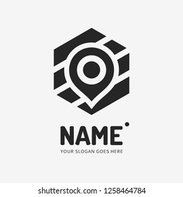 Pin point sign and abstract form. Vector logo design. Business concept icon.