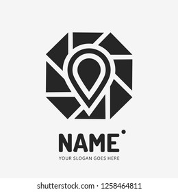 Pin point sign and abstract form. Vector logo design. Business concept icon.