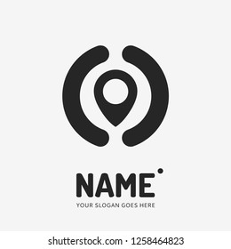 Pin point sign and abstract form. Vector logo design. Business concept icon.