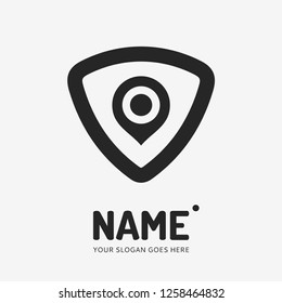 Pin point sign and abstract form. Vector logo design. Business concept icon.