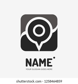 Pin point sign and abstract form. Vector logo design. Business concept icon.