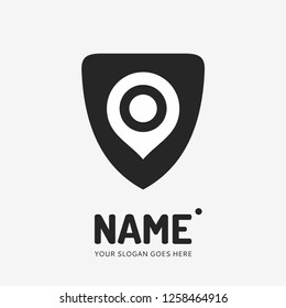 Pin point sign and abstract form. Vector logo design. Business concept icon.