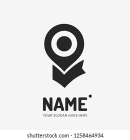 Pin point sign and abstract form. Vector logo design. Business concept icon.