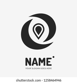 Pin point sign and abstract form. Vector logo design. Business concept icon.