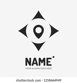 Pin point sign and abstract form. Vector logo design. Business concept icon.