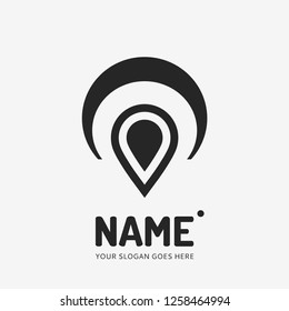 Pin point sign and abstract form. Vector logo design. Business concept icon.