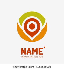 Pin point sign and abstract form. Vector logo design. Business concept icon.
