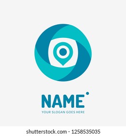 Pin point sign and abstract form. Vector logo design. Business concept icon.