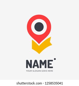 Pin point sign and abstract form. Vector logo design. Business concept icon.