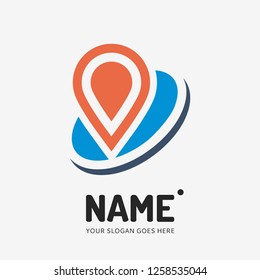 Pin point sign and abstract form. Vector logo design. Business concept icon.