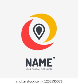 Pin point sign and abstract form. Vector logo design. Business concept icon.
