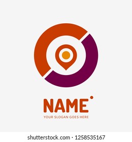 Pin point sign and abstract form. Vector logo design. Business concept icon.