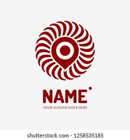 Pin point sign and abstract form. Vector logo design. Business concept icon.