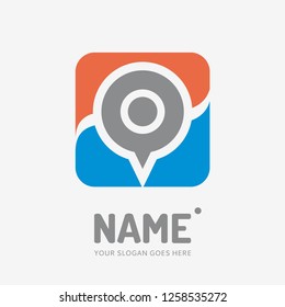 Pin point sign and abstract form. Vector logo design. Business concept icon.