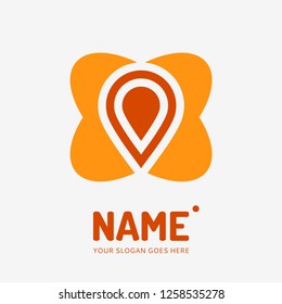 Pin point sign and abstract form. Vector logo design. Business concept icon.