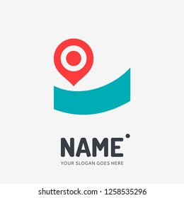 Pin point sign and abstract form. Vector logo design. Business concept icon.
