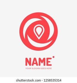 Pin point sign and abstract form. Vector logo design. Business concept icon.