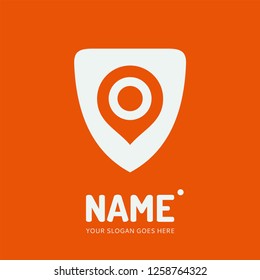 Pin point sign and abstract form. Vector logo design. Business concept icon.