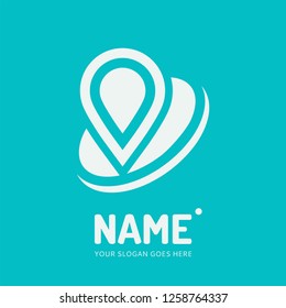 Pin point sign and abstract form. Vector logo design. Business concept icon.