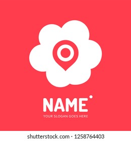 Pin point sign and abstract form. Vector logo design. Business concept icon.