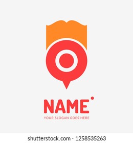 Pin point sign and book. Vector logo design. Business concept icon.